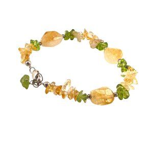 Citrine & Peridot Gemstone Bracelet 7.5'' With Sterling Silver Lobster Clasp